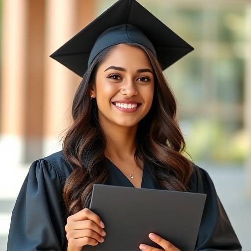 Image of Jessica Brown, a recent graduate smiling holding her graduation certificate.